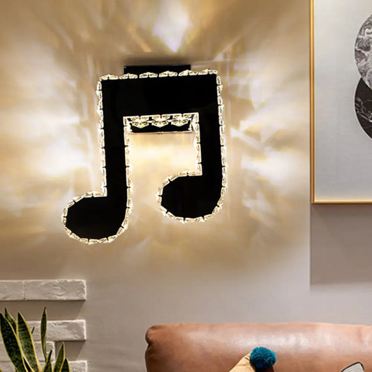 DecorBites™ DecorBites™ Minimalist LED Wall Lamp with Faceted Crystal Music Note Design - Black