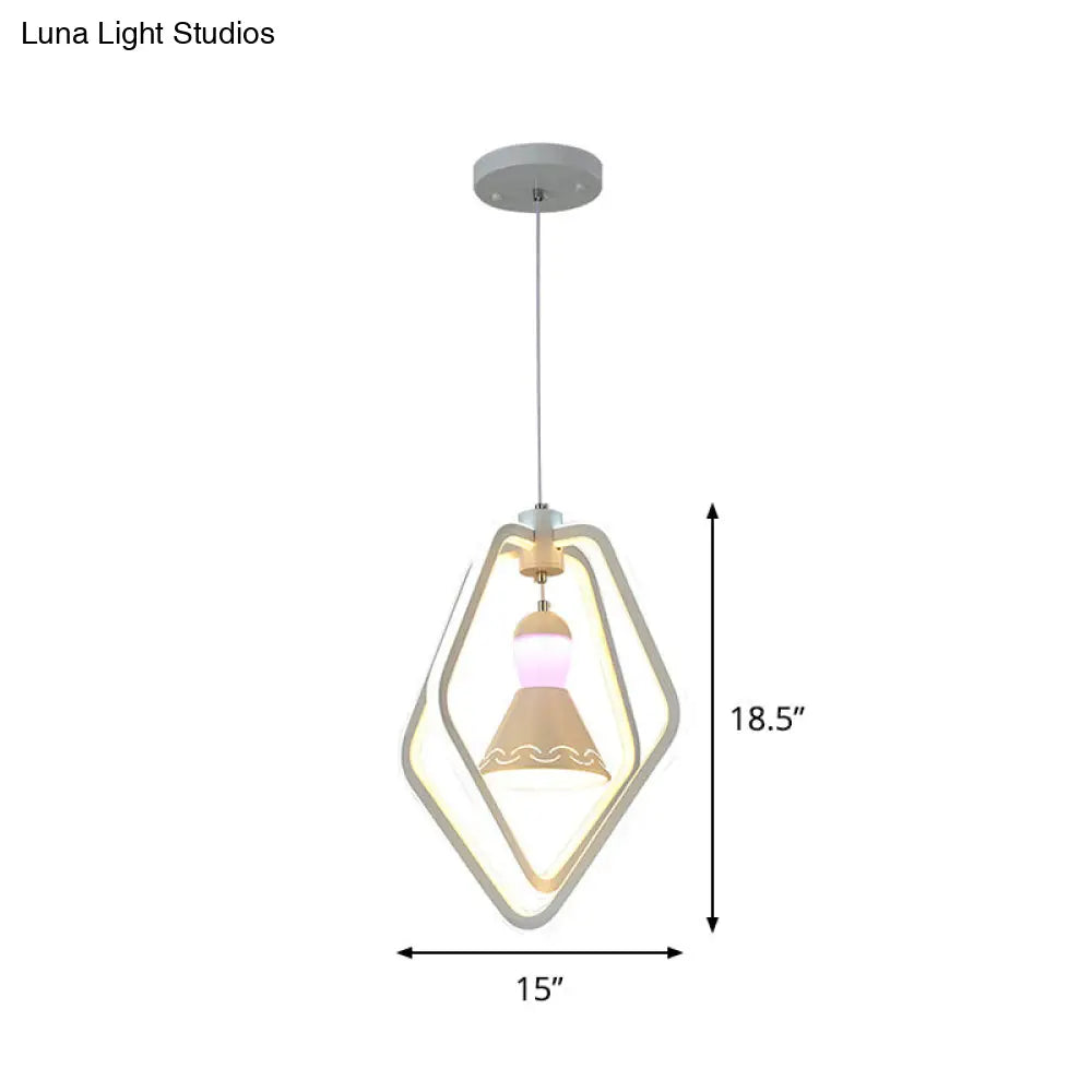 Minimalist LED White Pendant Lamp with Acrylic Dual Pentagon Frame and Bell Inside