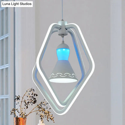 Minimalist LED White Pendant Lamp with Acrylic Dual Pentagon Frame and Bell Inside