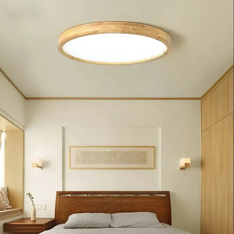 Minimalist decorbites led wooden ceiling light with natural wood frame and frosted glass for modern bedroom decor