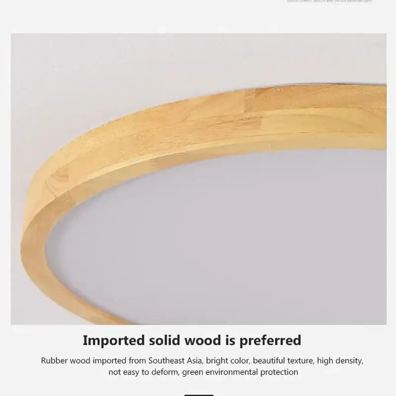 Minimalist led wooden ceiling light with a curved light-colored rubber wood ring for modern bedroom decorbites decor
