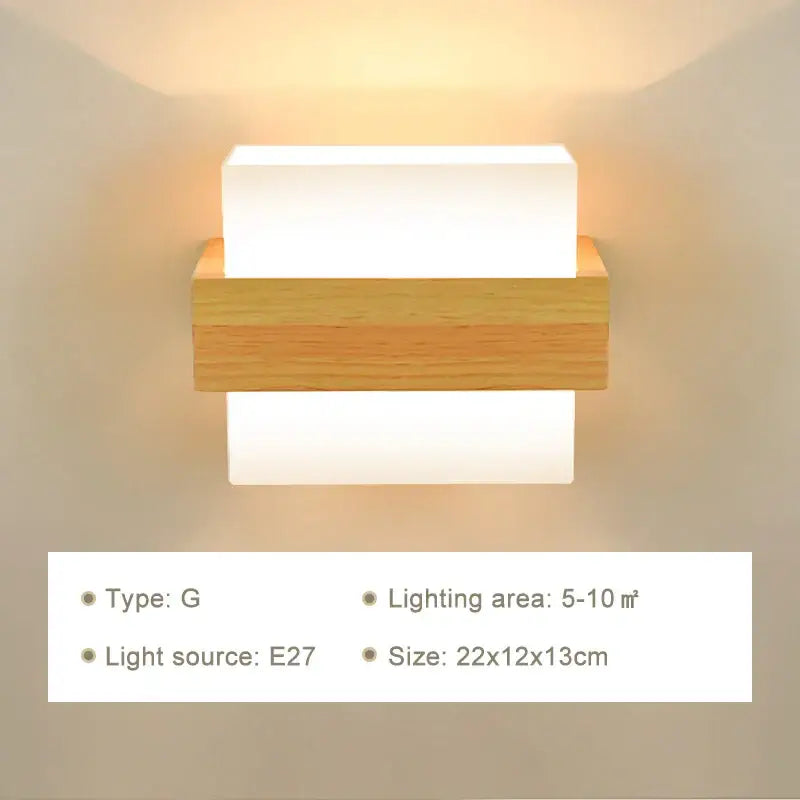 Modern minimalist led wooden wall lamp with two frosted glass panels and warm glow for bedroom decorbites wall lamps