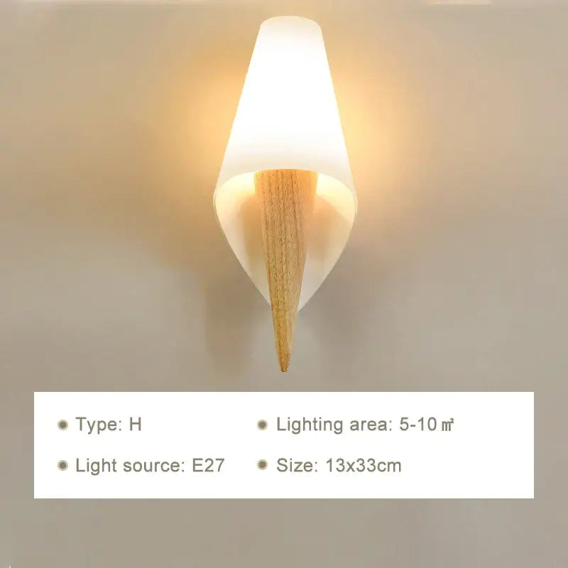 Minimalist led wooden wall lamp with frosted white glass shade and natural wood stem for bedroom decorbites led wooden