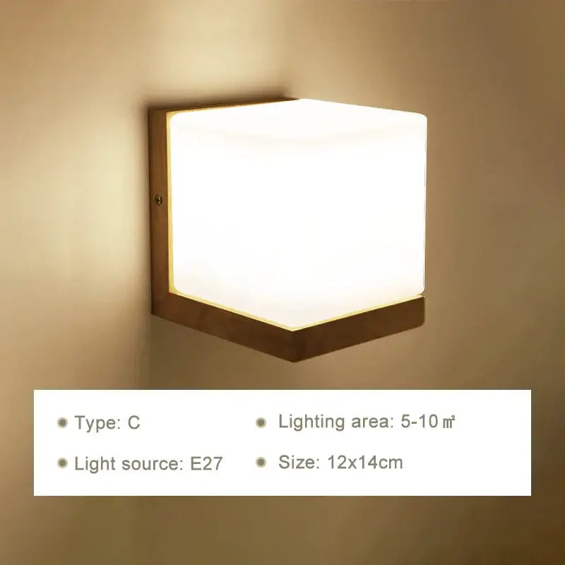 Square minimalist led wooden wall lamps with warm white glowing panel and natural wood frame for bedroom decorbites led wooden