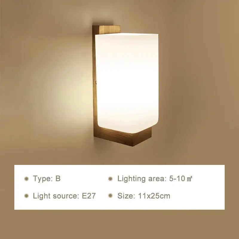 Modern rectangular decorbites led wooden wall lamps with warm frosted glass diffuser and brass-finished frame for bedroom