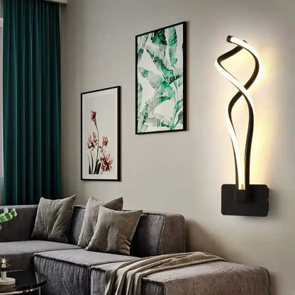 Minimalist line art black metal sconce light fixture with sleek twisted design for hallway lighting