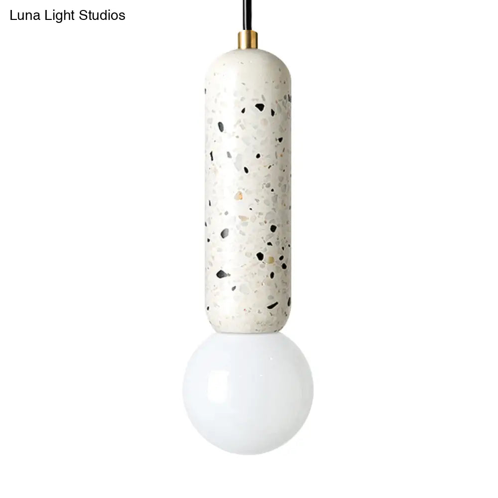 Minimalist Marble Capsule Pendant - Bedside Mini Hanging Lamp with Opal Glass Shade (White/Black)