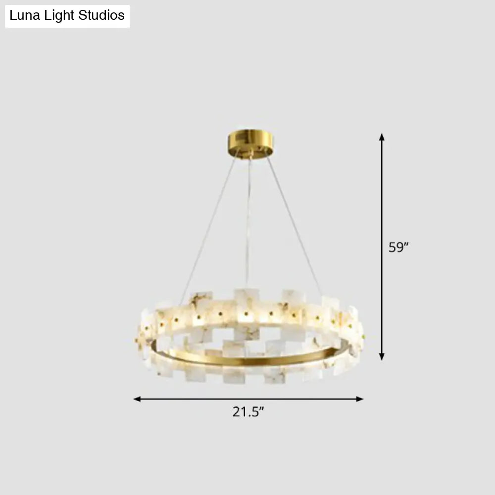 Minimalist Marble Circle Hanging Lamp - White & Brass LED Pendant Light for Dining Room