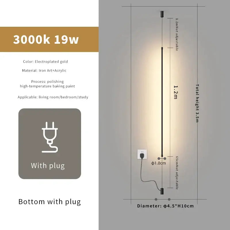 Electroplated gold modern floor lamp with adjustable iron and acrylic design complements minimalist bedside pendant light straight strip