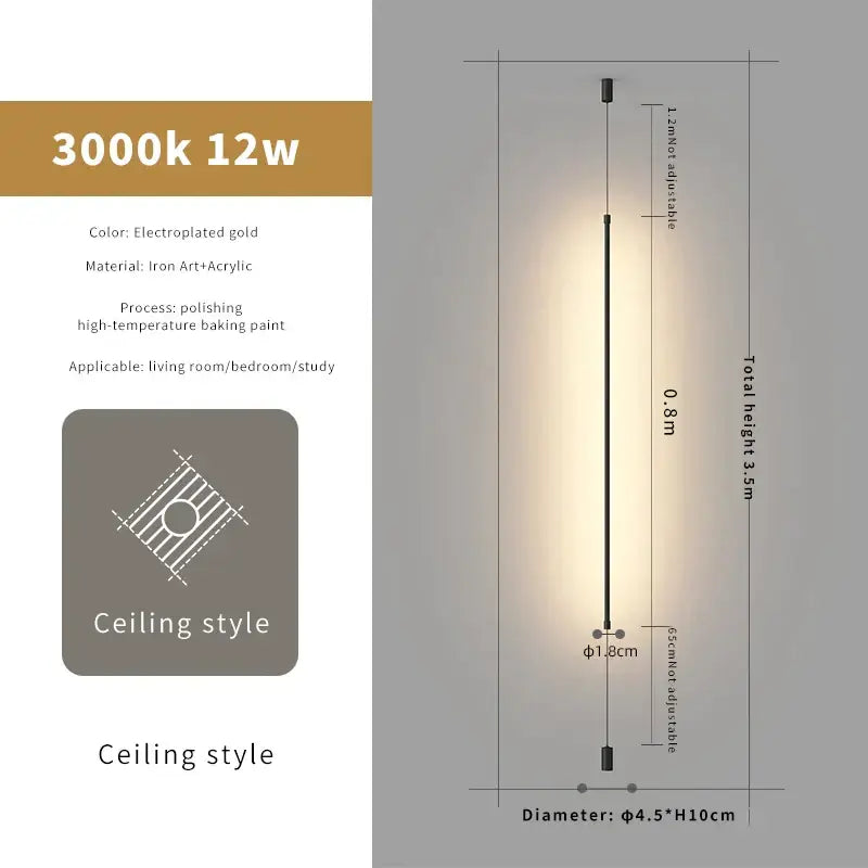 A sleek adjustable floor lamp with electroplated gold finish iron art and acrylic complements minimalist bedside pendant light straight strip designs