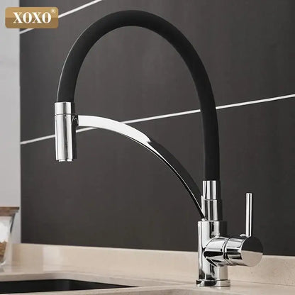 Minimalist matte black chrome kitchen tap with flexible hose and pull-down spout for decorbites black chrome kitchen use