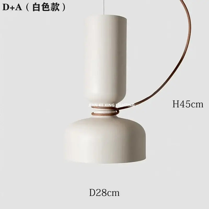 Minimalist matte black and off-white pendant light with curved brown leather cord for dining room decorbites forged iron chandelier