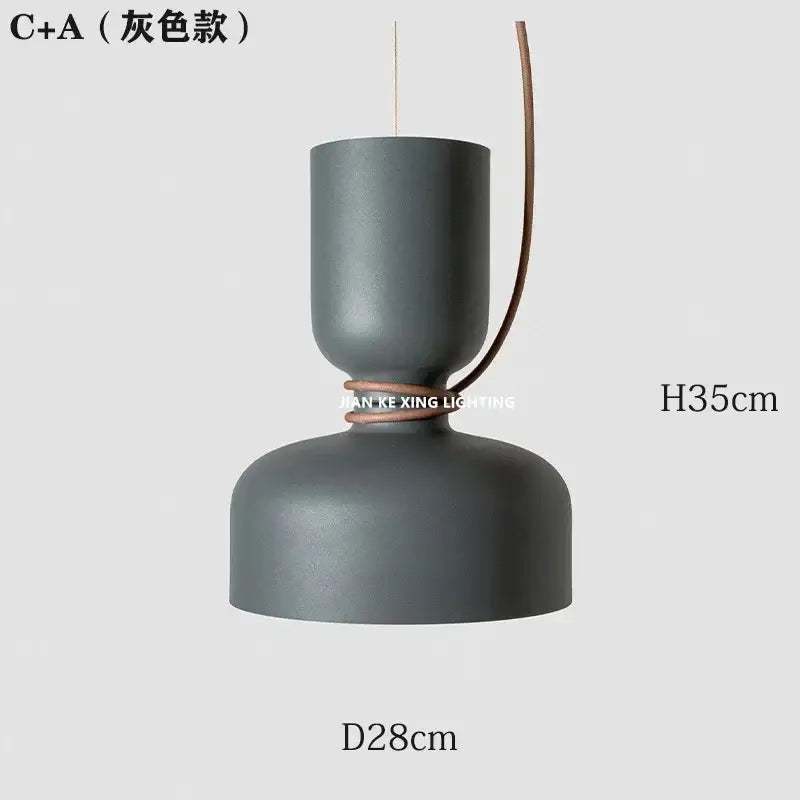 Minimalist gray matte-finished pendant light with brown leather strap for dining room decorbites forged iron chandelier