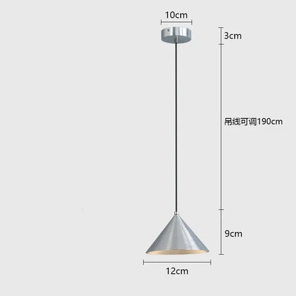 Silver conical pendant light with textured metallic finish and adjustable black cord for minimalist black pendant light chandelier