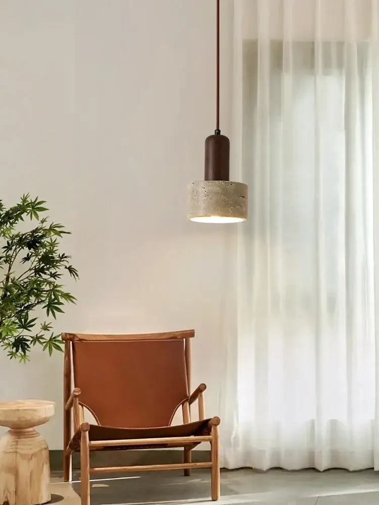 Minimalist matte brown and concrete pendant lamp with textured off-white shade for dining room decorbites cream wind led