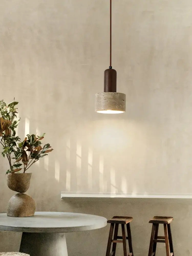 Minimalist pendant lamp with matte dark brown top and textured concrete shade for decorbites cream wind LED lighting