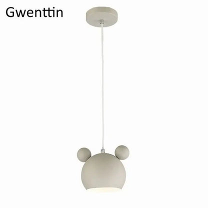 Gwenttin beige bear-shaped cartoon mouse pendant light with rounded ears matte finish for bedroom decorbites pendant light