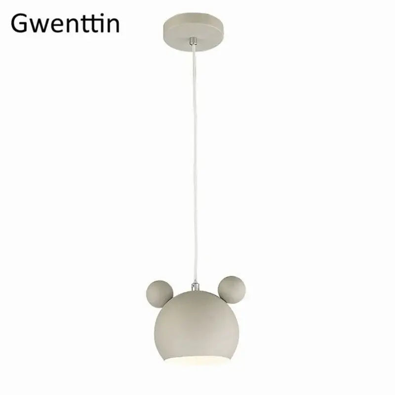 Gwenttin beige bear-shaped cartoon mouse pendant light with rounded ears matte finish for bedroom decorbites pendant light