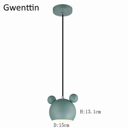 Minimalist mint green matte cartoon mouse pendant light with rounded bear head design for bedroom decorbites pendant light