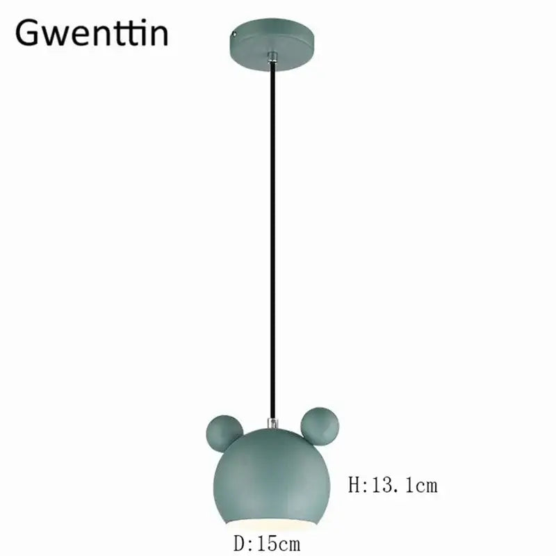 Minimalist mint green matte cartoon mouse pendant light with rounded bear head design for bedroom decorbites pendant light