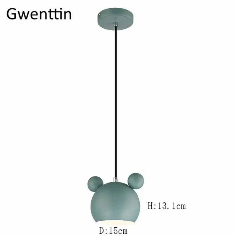 A mint green matte cartoon mouse pendant light with rounded ears ideal for bedroom decorbites pendant light