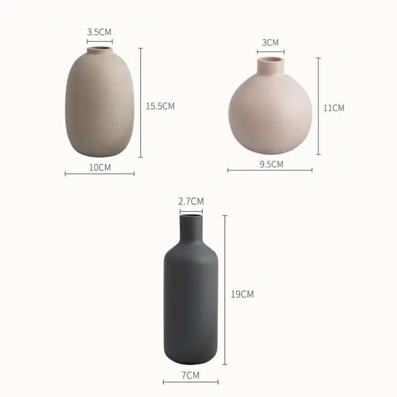 Minimalist matte pastel geometric ceramic vase set in beige pink and black for living room decor by decorbites geometric ceramic