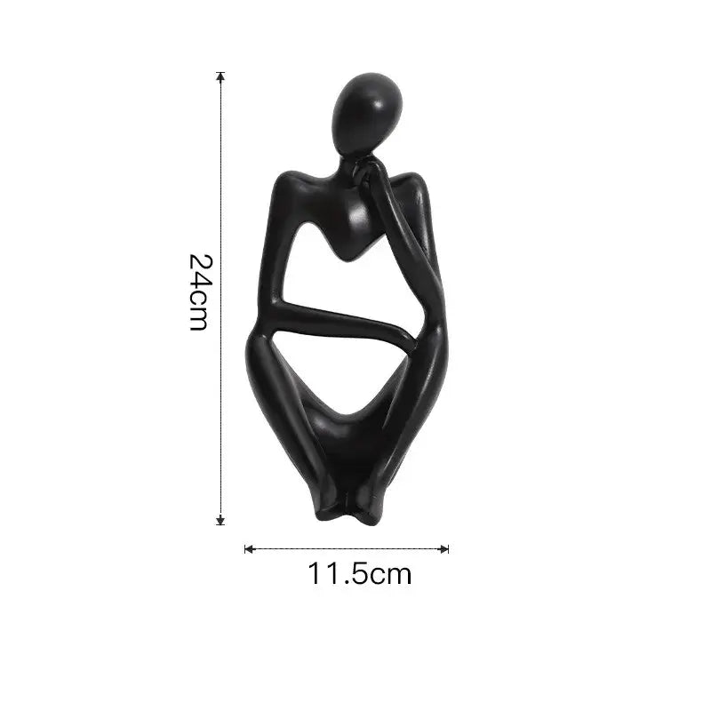 Black glossy abstract thinker woman figurine 24cm tall minimalist matte white living room decor