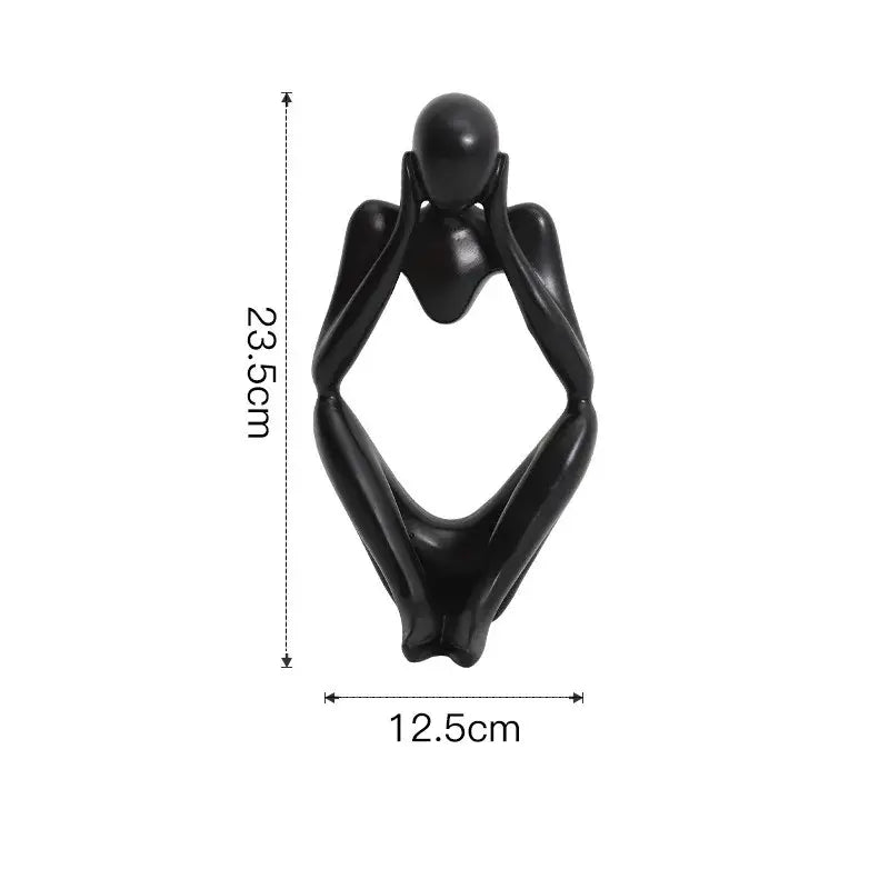 Black glossy resin abstract thinker woman figurine with arms crossed over face for minimalist living room decor
