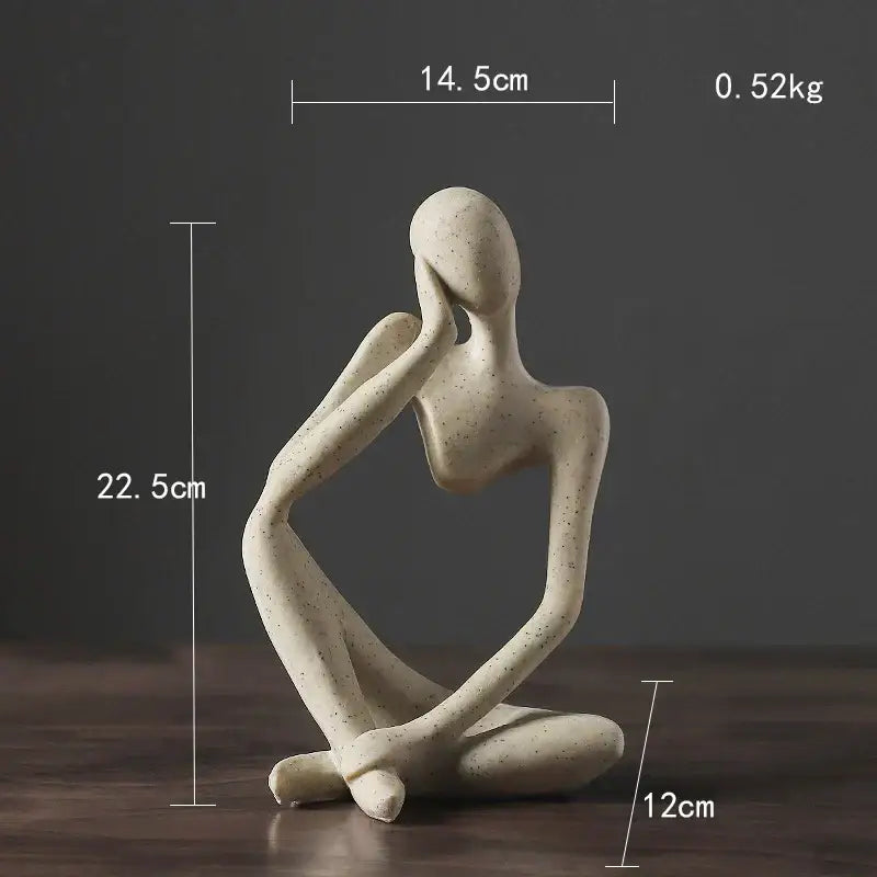 Cream-colored speckled resin minimalist matte white abstract thinker woman figurine for living room decor in contemplative pose