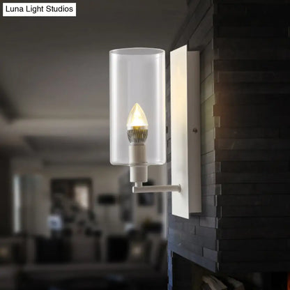 DecorBites™ DecorBites™ Minimalist Metal Candle Wall Lamp with Clear Glass Shade - White 1-Head Sconce Light Fixture