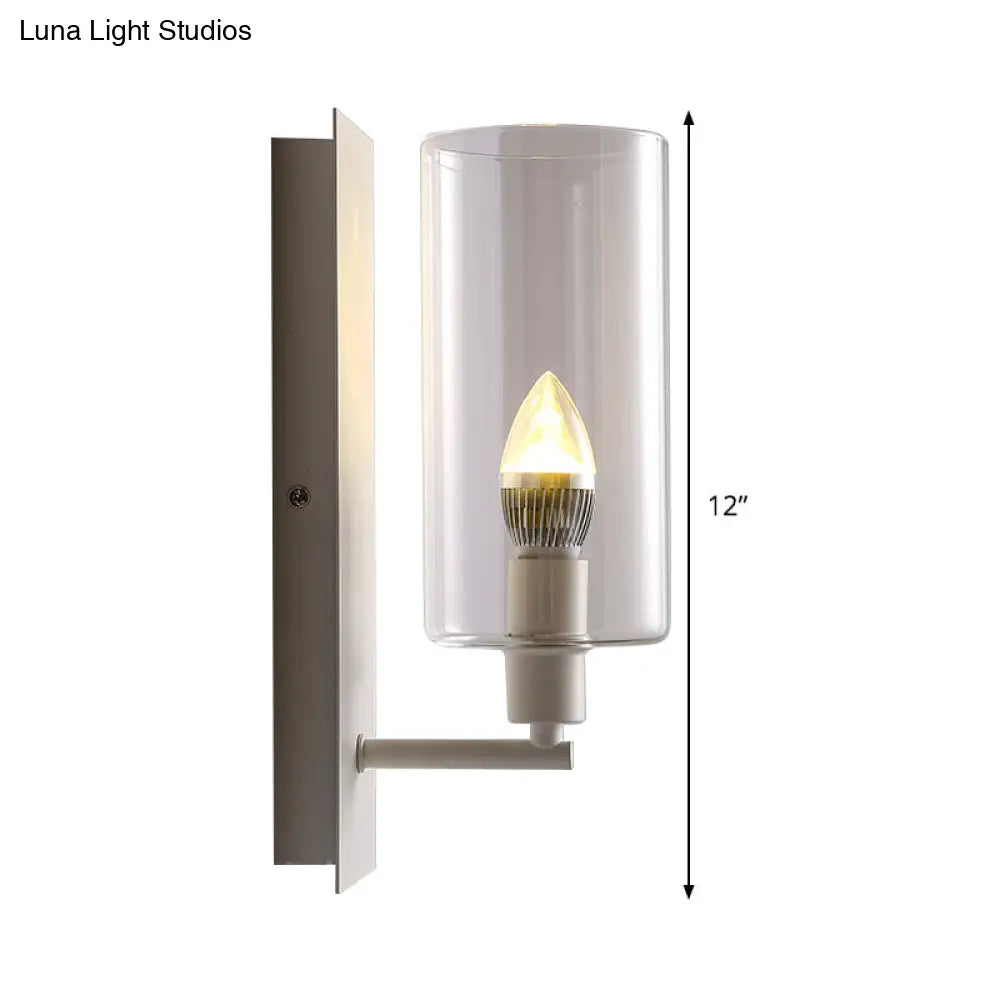 DecorBites™ DecorBites™ Minimalist Metal Candle Wall Lamp with Clear Glass Shade - White 1-Head Sconce Light Fixture