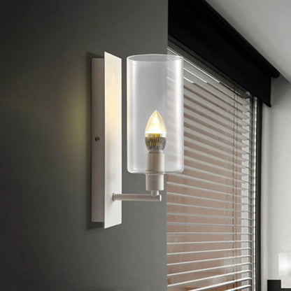 DecorBites™ DecorBites™ Minimalist Metal Candle Wall Lamp with Clear Glass Shade - White 1-Head Sconce Light Fixture