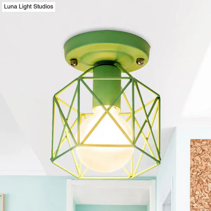 DecorBites™ DecorBites™ Minimalist Metal Frame Ceiling Mounted Light with White, Pink, and Green Accents - Ideal for Cloakroom