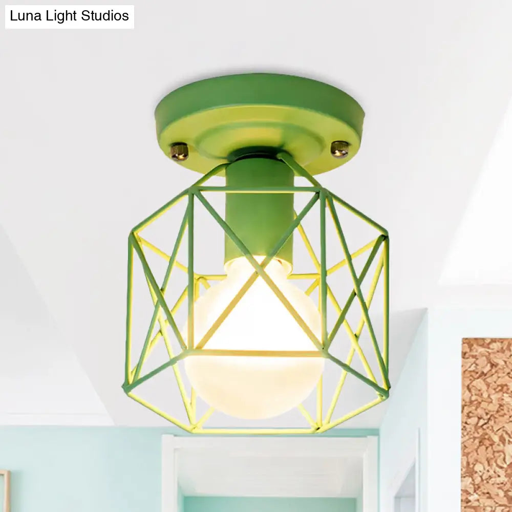 DecorBites™ DecorBites™ Minimalist Metal Frame Ceiling Mounted Light with White, Pink, and Green Accents - Ideal for Cloakroom