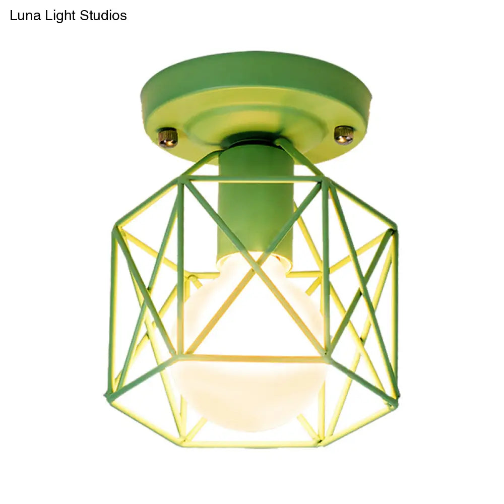 DecorBites™ DecorBites™ Minimalist Metal Frame Ceiling Mounted Light with White, Pink, and Green Accents - Ideal for Cloakroom