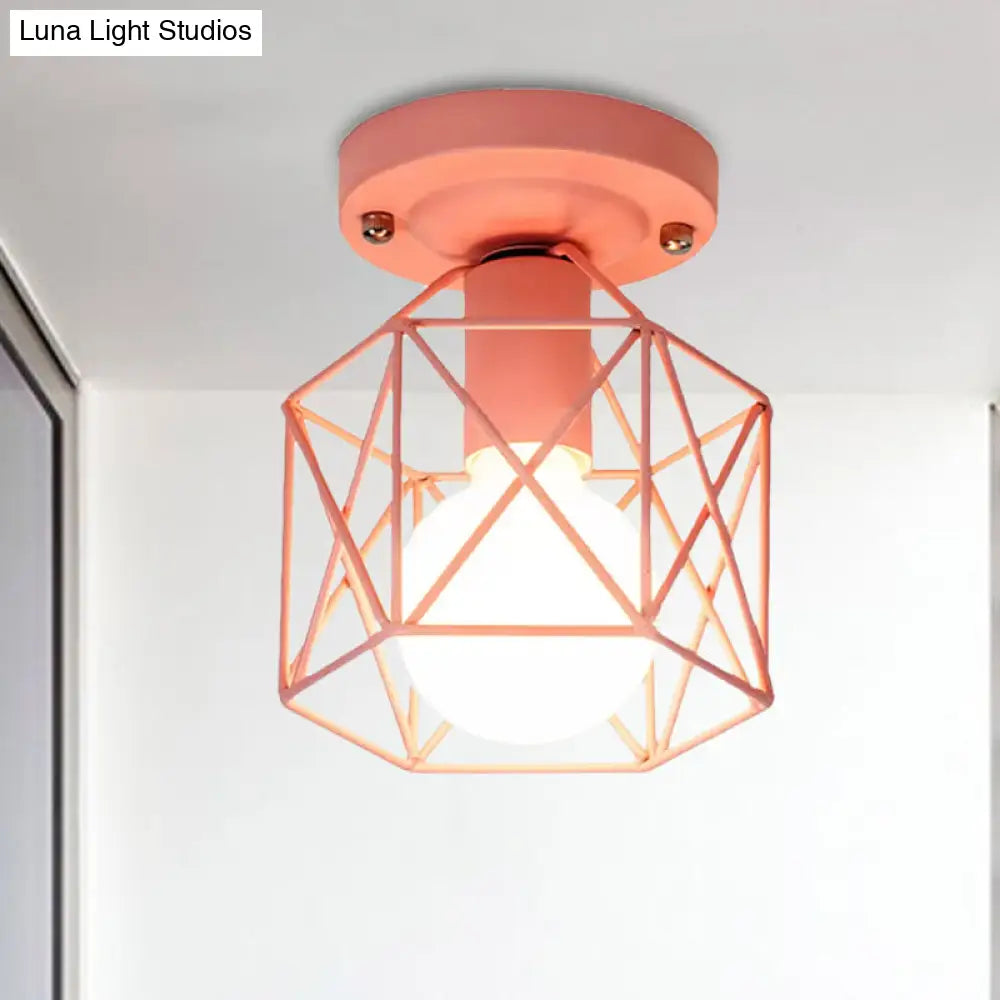 DecorBites™ DecorBites™ Minimalist Metal Frame Ceiling Mounted Light with White, Pink, and Green Accents - Ideal for Cloakroom
