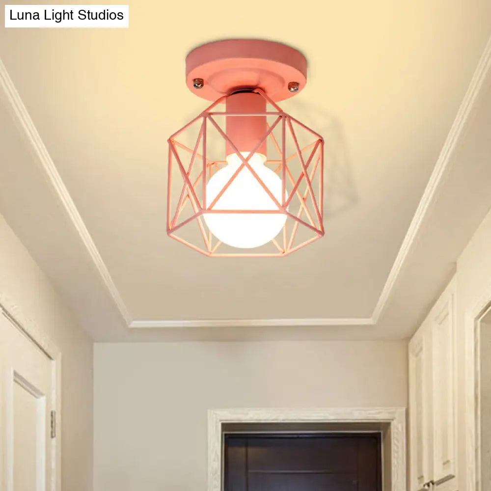 DecorBites™ DecorBites™ Minimalist Metal Frame Ceiling Mounted Light with White, Pink, and Green Accents - Ideal for Cloakroom