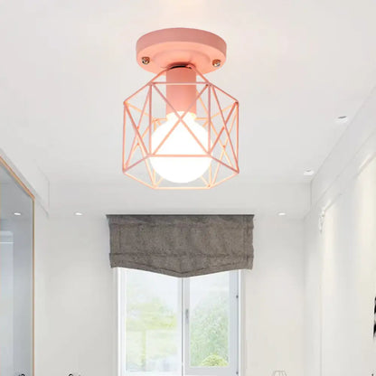 DecorBites™ DecorBites™ Minimalist Metal Frame Ceiling Mounted Light with White, Pink, and Green Accents - Ideal for Cloakroom