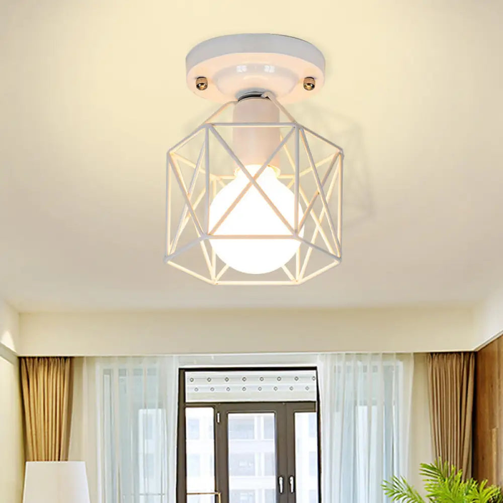 DecorBites™ DecorBites™ Minimalist Metal Frame Ceiling Mounted Light with White, Pink, and Green Accents - Ideal for Cloakroom