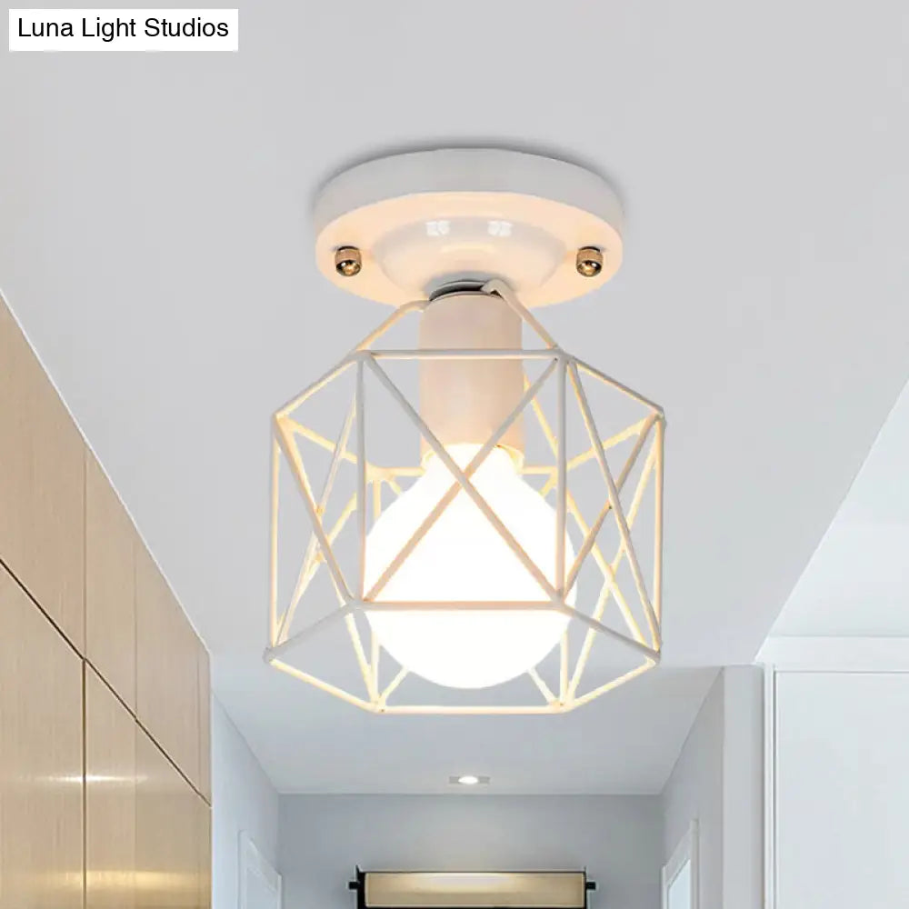 DecorBites™ DecorBites™ Minimalist Metal Frame Ceiling Mounted Light with White, Pink, and Green Accents - Ideal for Cloakroom