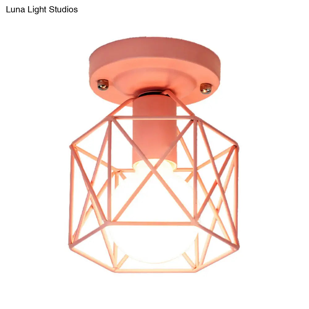 DecorBites™ DecorBites™ Minimalist Metal Frame Ceiling Mounted Light with White, Pink, and Green Accents - Ideal for Cloakroom