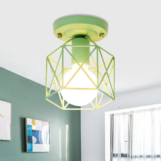 DecorBites™ DecorBites™ Minimalist Metal Frame Ceiling Mounted Light with White, Pink, and Green Accents - Ideal for Cloakroom