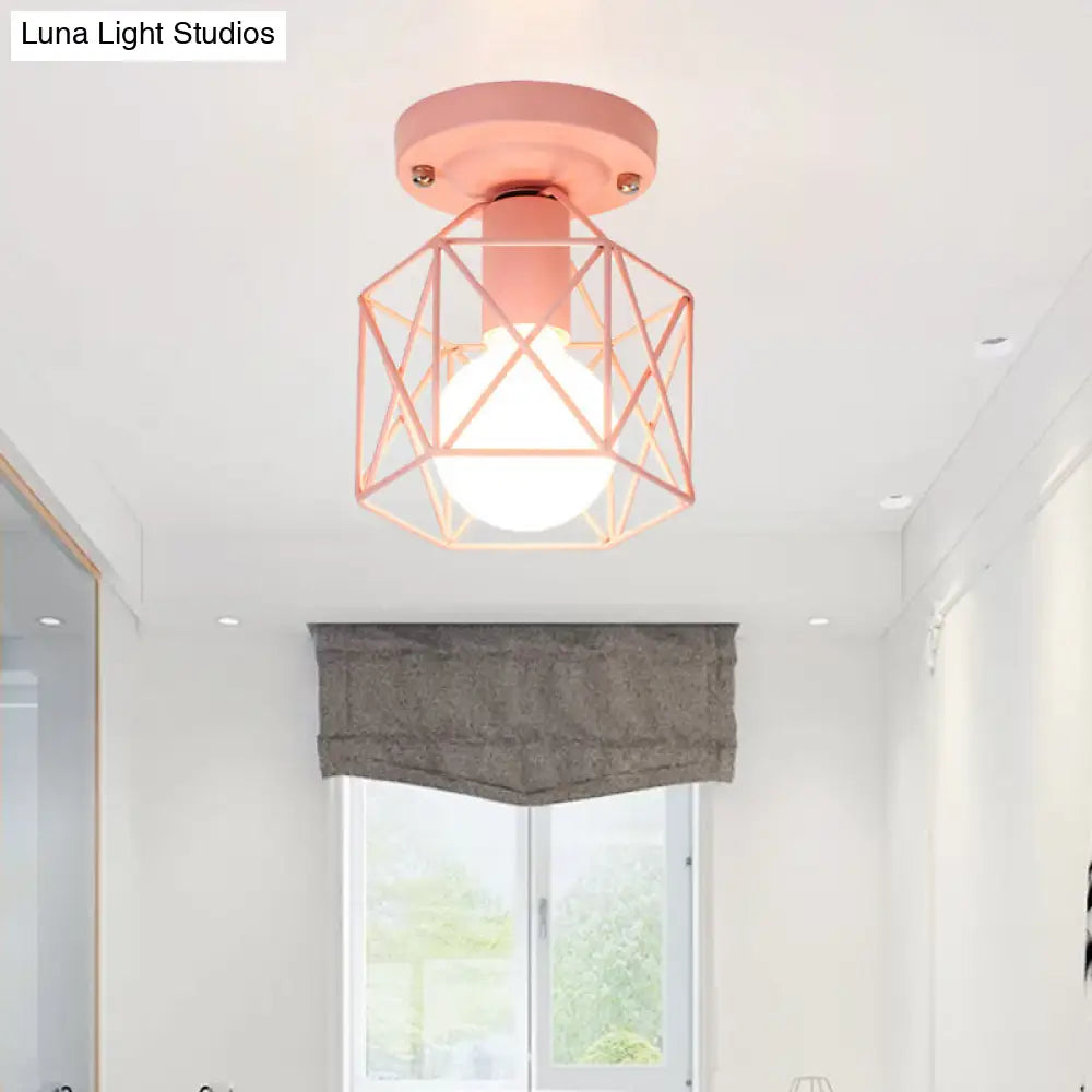 DecorBites™ DecorBites™ Minimalist Metal Frame Ceiling Mounted Light with White, Pink, and Green Accents - Ideal for Cloakroom