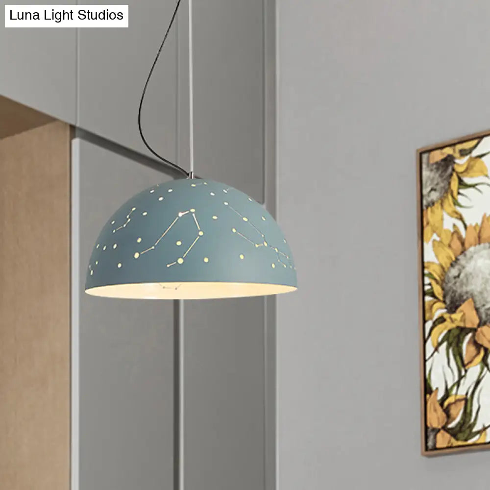 Minimalist Metal Hanging Ceiling Light - 1-Light Semisphere Pendant Lamp - Blue/Green/Yellow