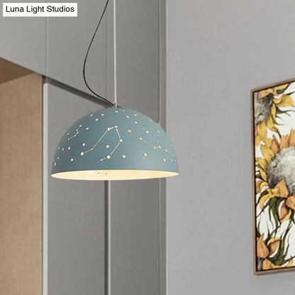 Minimalist Metal Hanging Ceiling Light - 1-Light Semisphere Pendant Lamp - Blue/Green/Yellow