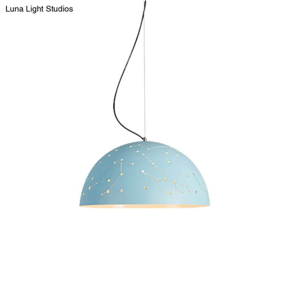 Minimalist Metal Hanging Ceiling Light - 1-Light Semisphere Pendant Lamp - Blue/Green/Yellow