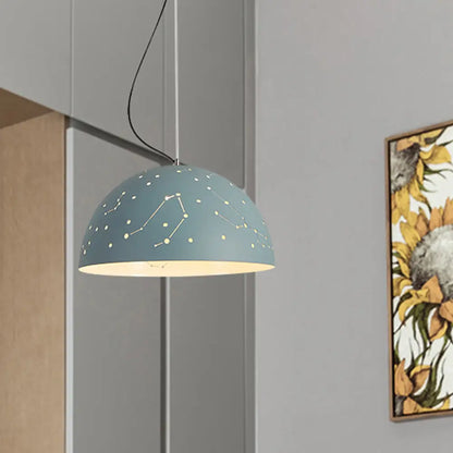 Minimalist Metal Hanging Ceiling Light - 1-Light Semisphere Pendant Lamp - Blue/Green/Yellow