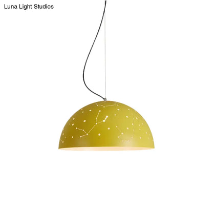 Minimalist Metal Hanging Ceiling Light - 1-Light Semisphere Pendant Lamp - Blue/Green/Yellow