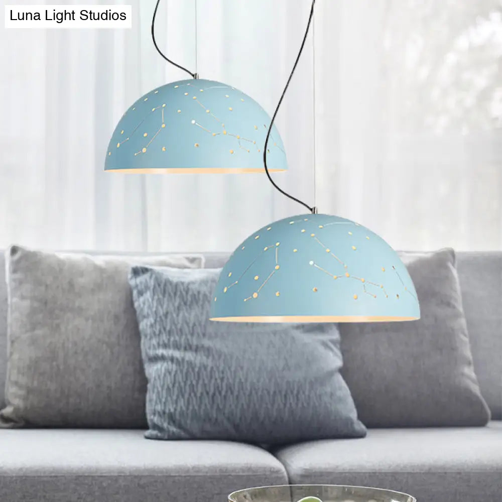 Minimalist Metal Hanging Ceiling Light - 1-Light Semisphere Pendant Lamp - Blue/Green/Yellow