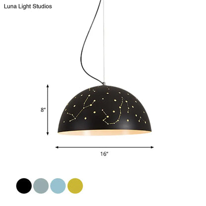 Minimalist Metal Hanging Ceiling Light - 1-Light Semisphere Pendant Lamp - Blue/Green/Yellow